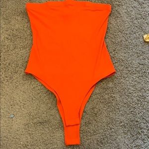 Striated Orange/Red strapless Body suit